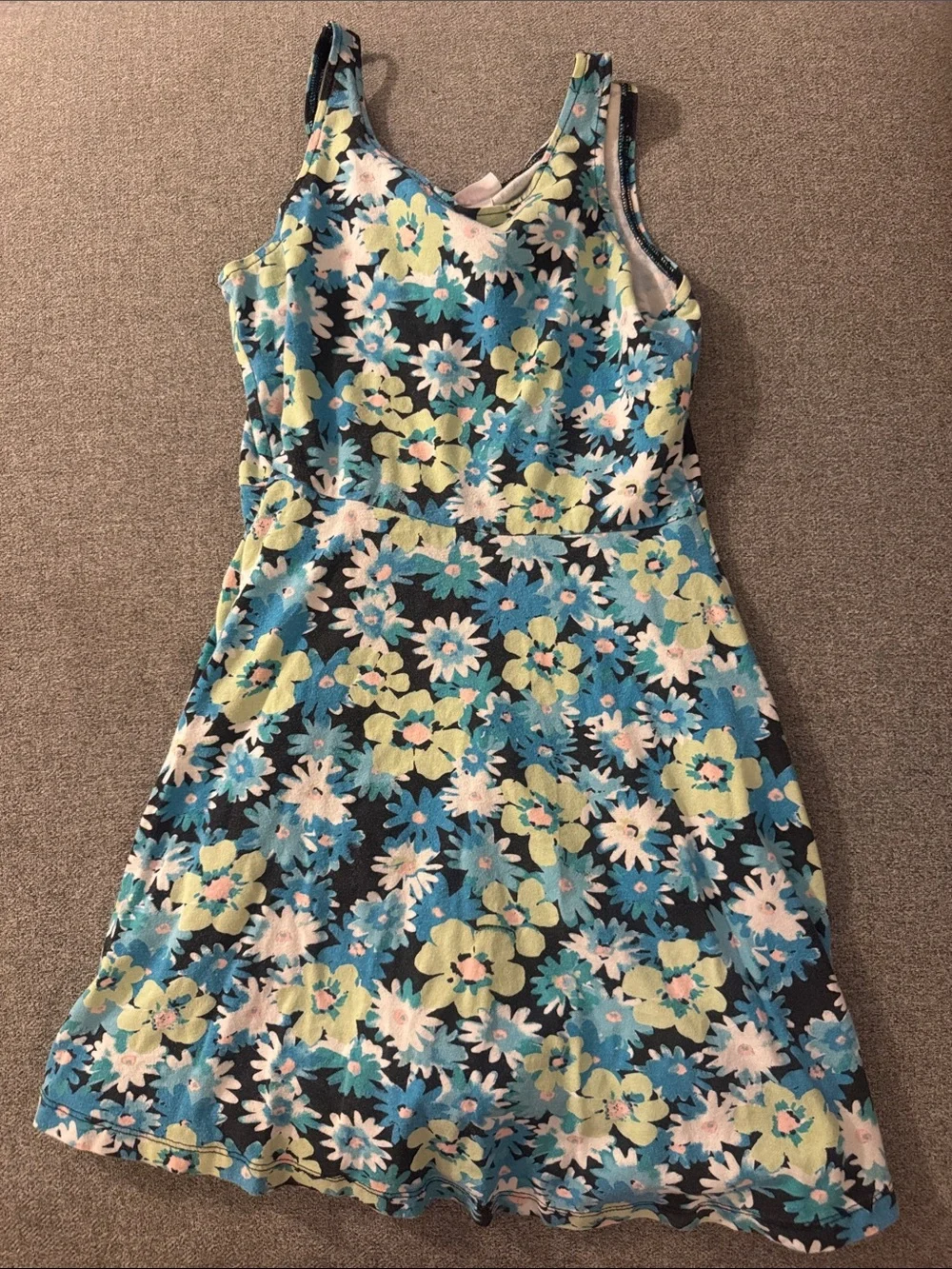 5/$15- Floral A-Line Tank Dress in Teal and Mint